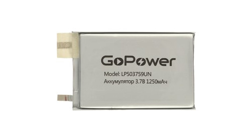 Аккумулятор GoPower li-pol 3.7V 1250mAh LP503759UN (50*37*5,9) без защиты 1/10