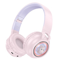 Гарнитура Bluetooth Hoco W50 Cute fun, RGB (полноразм., microSD) розовая